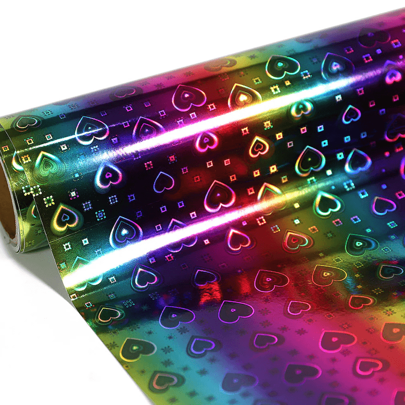 Holo Rainbow Pattern Dekorvinyl - Rainbow Hearts 30x30cm