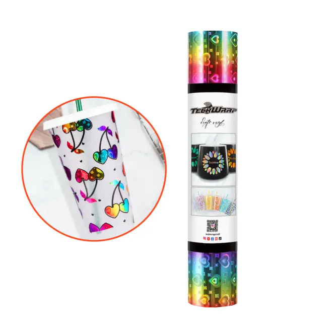 Hovedbilde Holo Rainbow Pattern Dekorvinyl - Rainbow Hearts 30x30cm