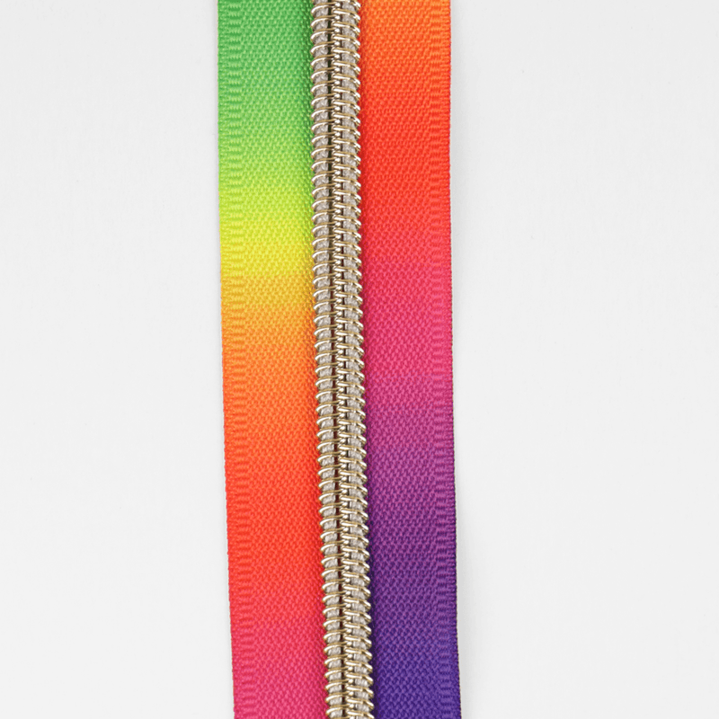 Regnbue/Sølv - 3 m Nylon Glidelås #5