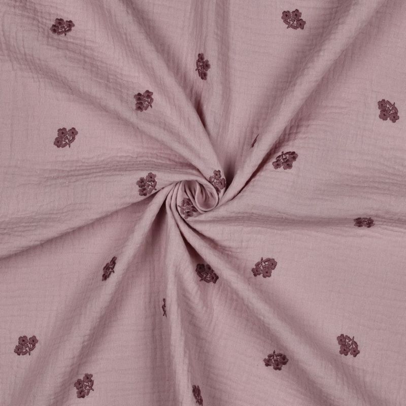 Fleur Dusty Pink - Brodert Musselin