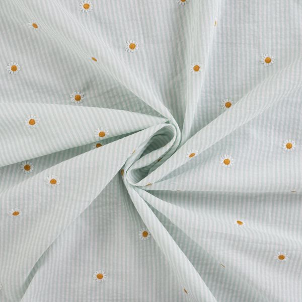Daisy Stripe Lys Gr&oslash;nn - Seersucker Brodert Bomull