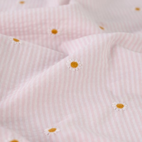 Daisy Stripe Lys Rosa - Seersucker Brodert Bomull