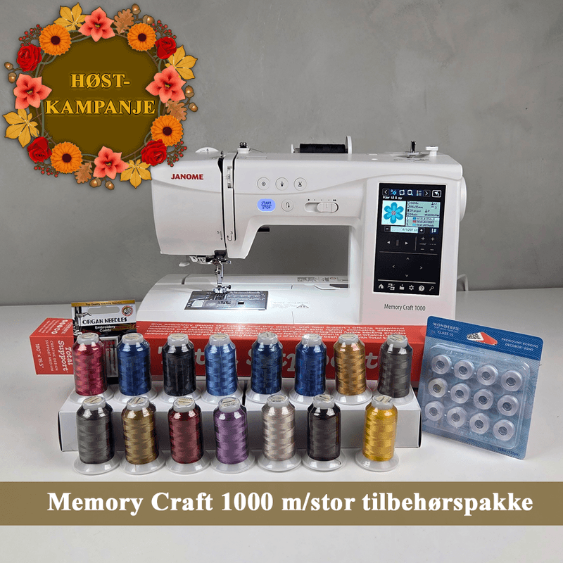 Janome Memory Craft 1000 Silky White Sy- og Broderimaskin m/Gavepakke