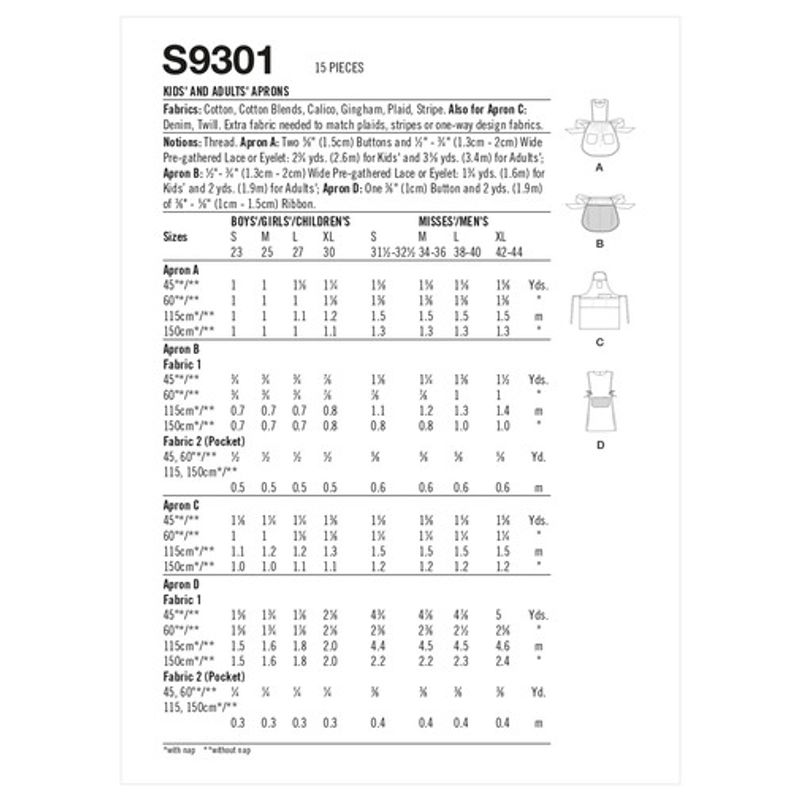 Forkle Barn og Voksen - Simplicity S9301
