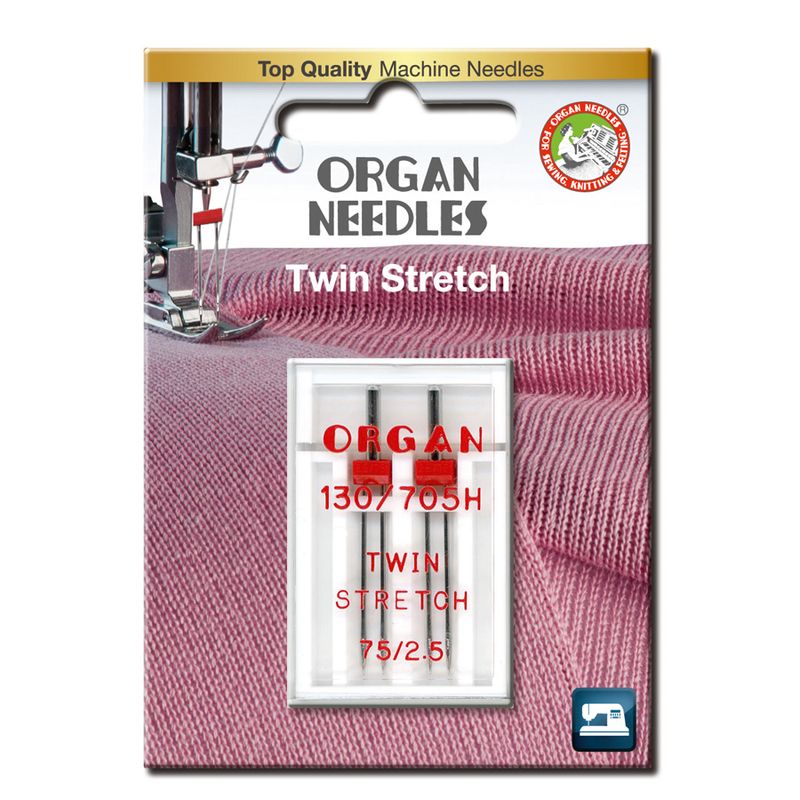 Organ Symaskinnåler Tvilling Stretch 2,5mm 75 2pk